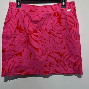 Rafaella Women's Pink Leaf Print Elastic Waist Built-In Shorts Mini Skort Medium